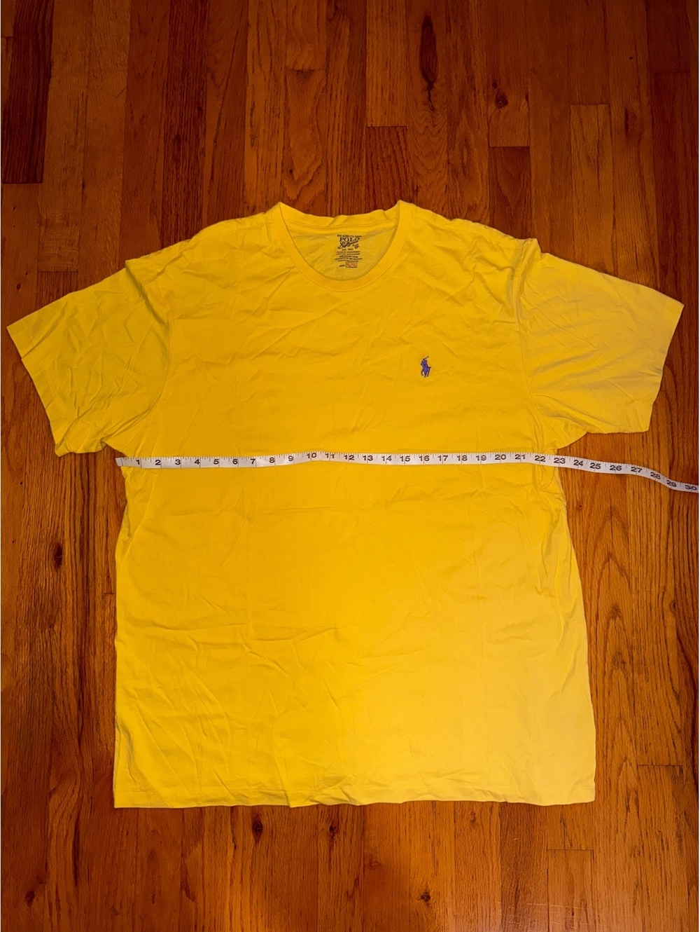 Polo Ralph Lauren XL Yellow T Shirt Purple Pony Logo 100% Cotton Crew Neck